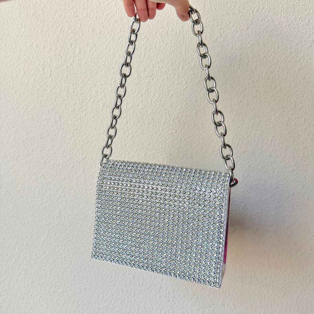 Jessica McClintock Early 2000s Silver Rhinestone Shoulder Bag